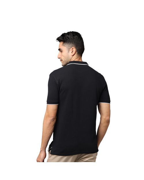 Greys & Blues Pima Polo T-Shirt - Black With White Tipping